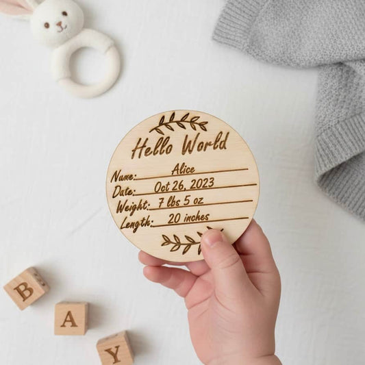 baby humod بطاقة توثيق ميلاد الطفل - خشب دائري