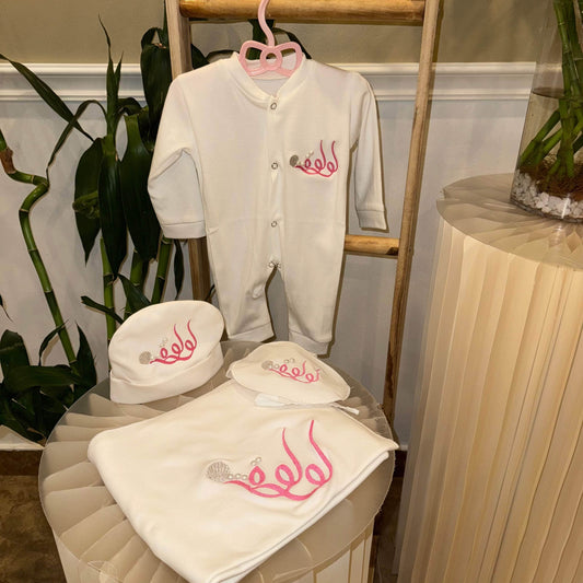 baby humod طقم مواليد تطريز - 4 قطع