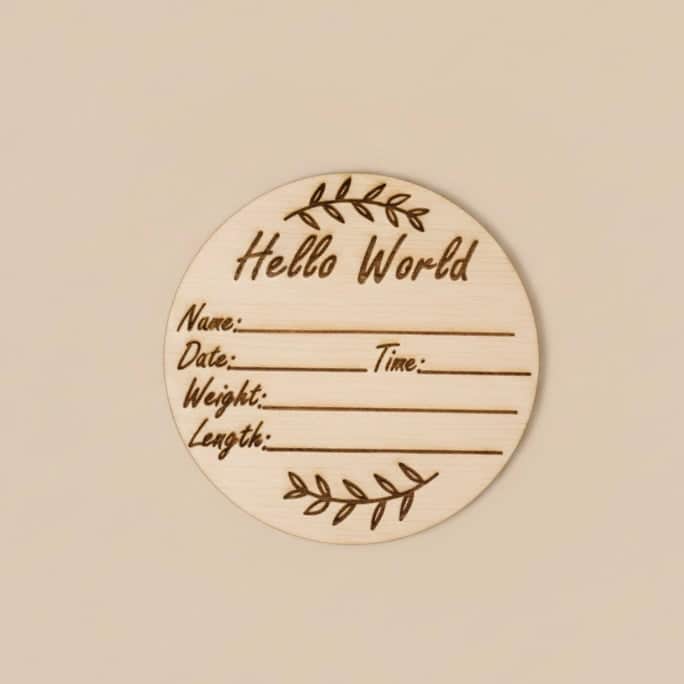 baby humod بطاقة توثيق ميلاد الطفل - خشب دائري