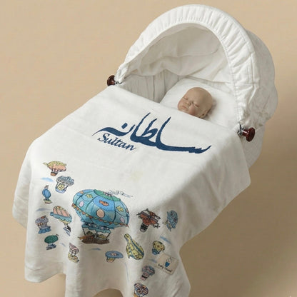 Baby Humod Store أوف وايت بطانية نسيج مع طباعة ثيم الدعوة