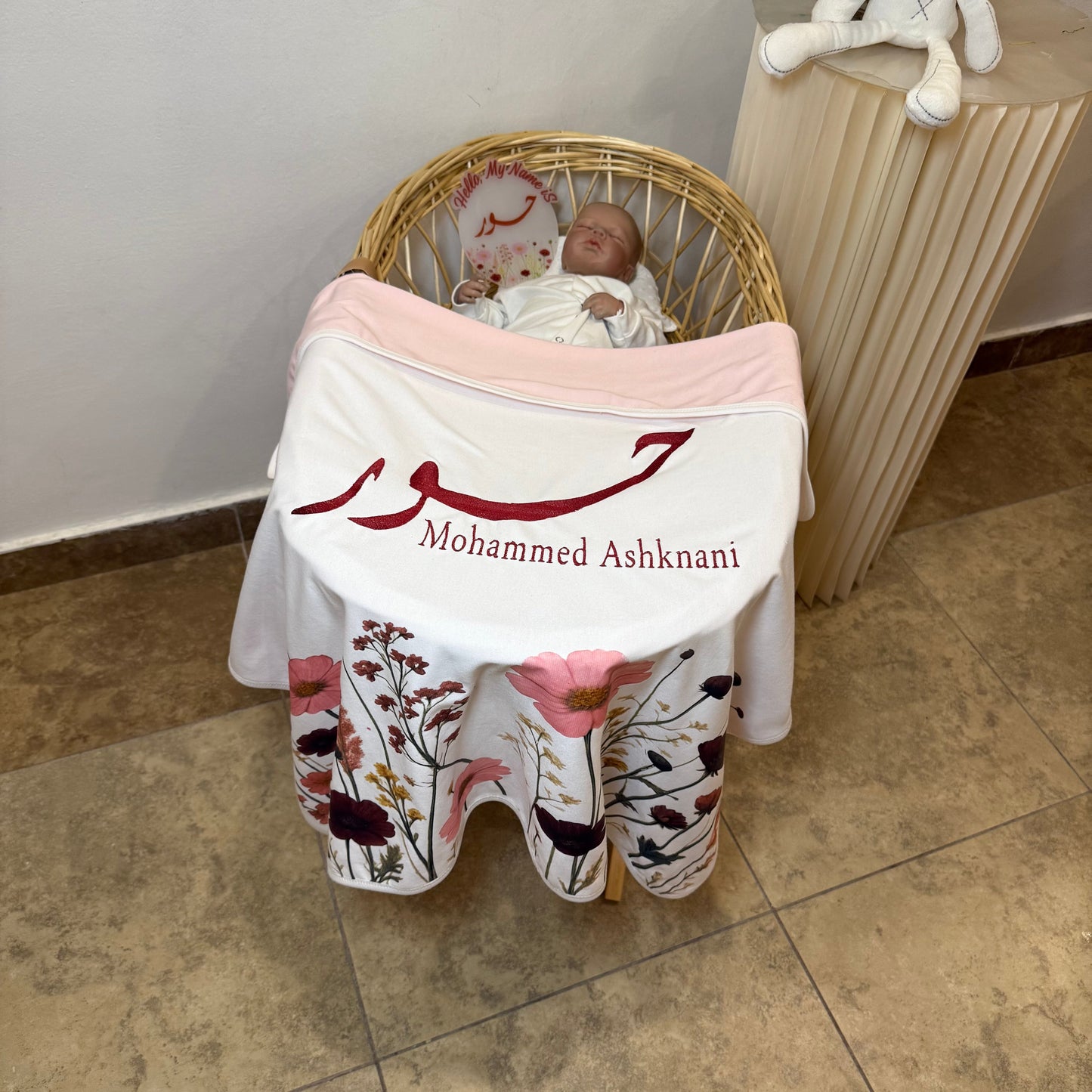 baby humod بطانية تطريز مع طباعة ثيم الدعوة