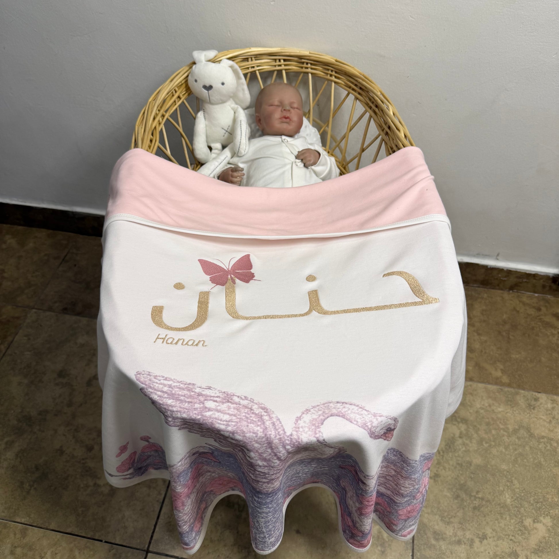 baby humod بطانية تطريز مع طباعة ثيم الدعوة