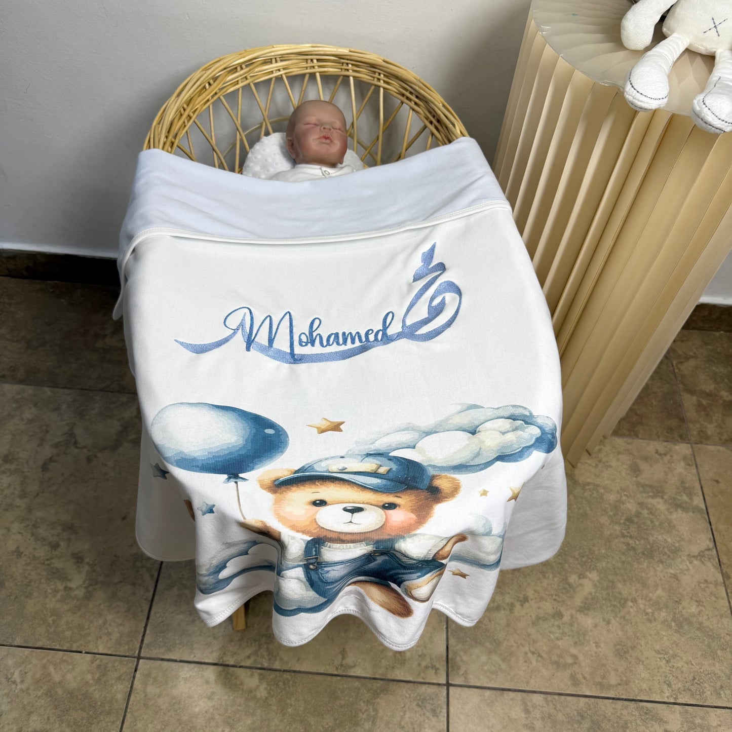 baby humod بطانية تطريز مع طباعة ثيم الدعوة